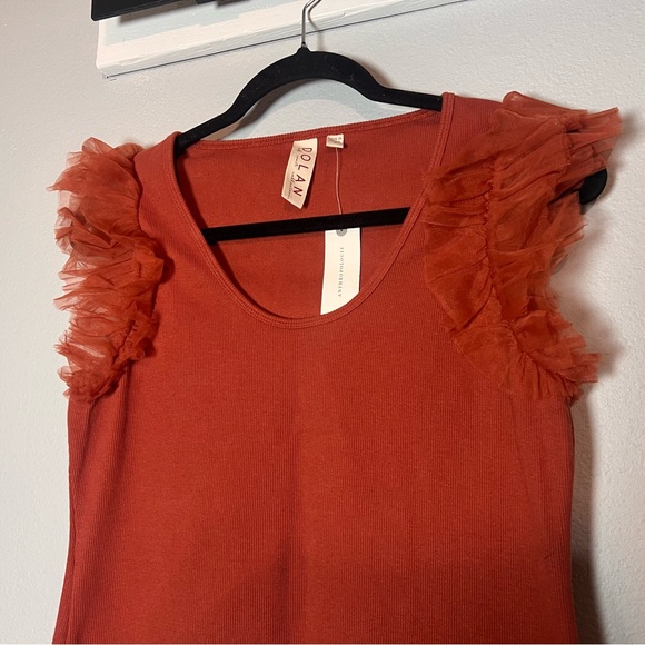 Anthropologie Tops - Anthropologie Dolan Tulle Sleeve Tank Top Size Medium Burnt Orange Rust NWT